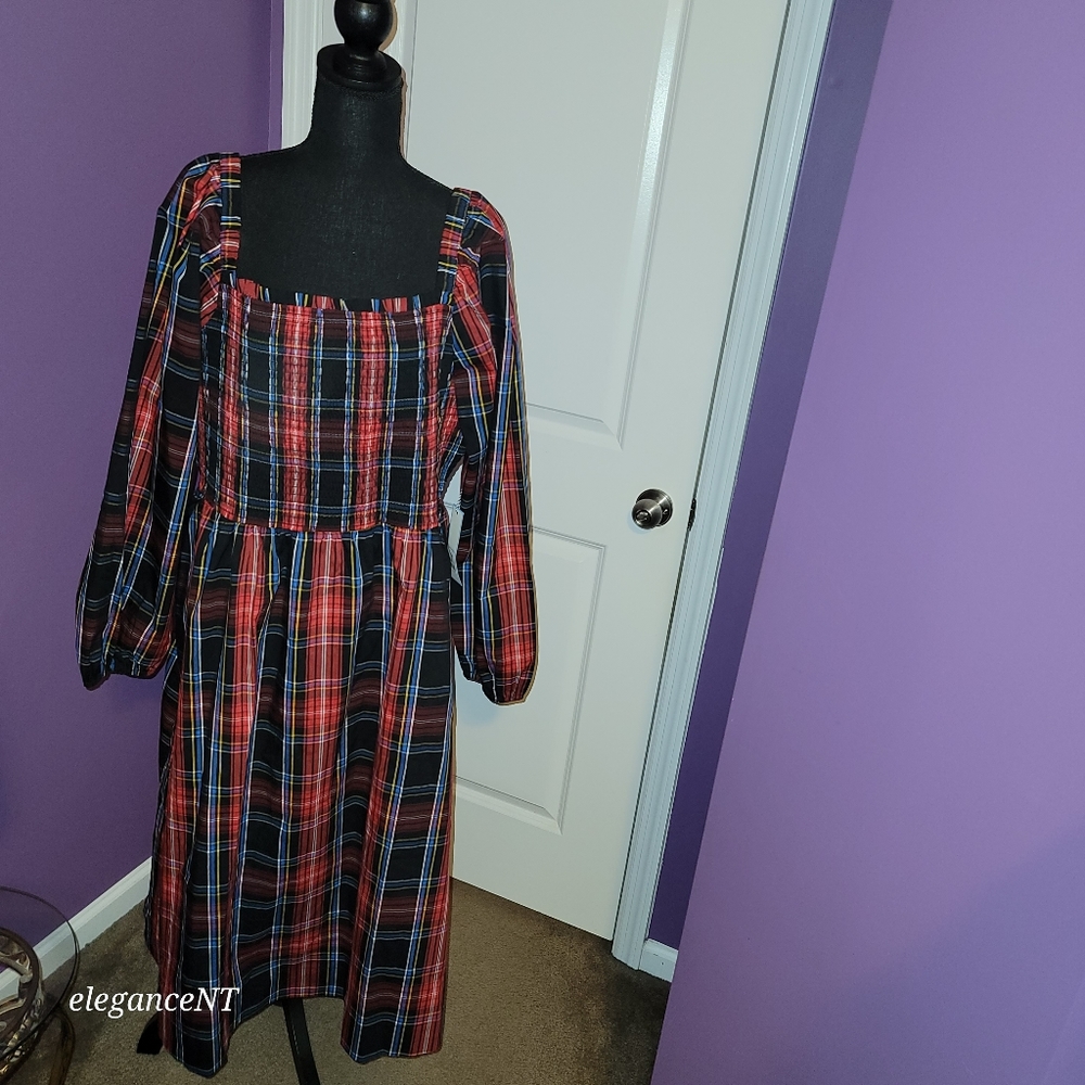 Draper James Multicolor Plaid Long Sleeve Dress